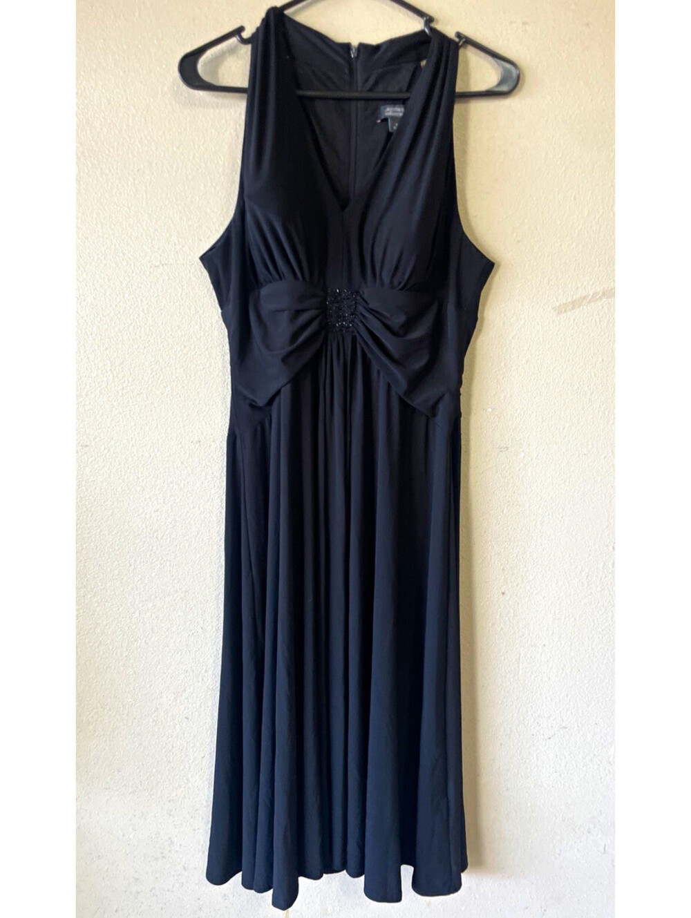dressbarn collection Dress 12 Black Halter Sleeveless Ruched Beaded Jersey